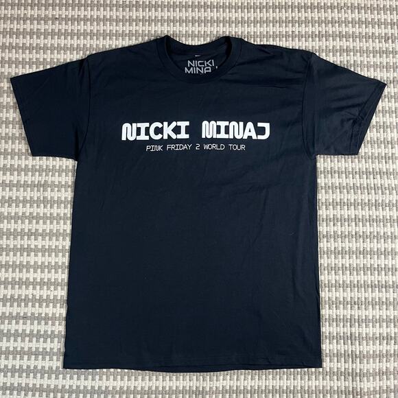 Nicki Minaj Pink Friday 2 World Tour Local Crew Black T Shirt Mens Sz L New - Picture 1 of 4